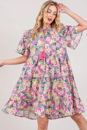 🌸 SAGE   FIG Floral Ruffle Short Sleeve Dress 🌸