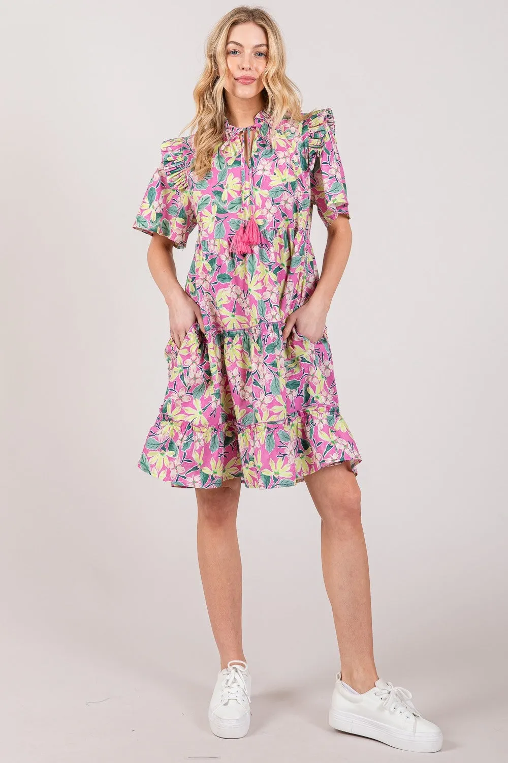 🌸 SAGE   FIG Floral Ruffle Short Sleeve Dress 🌸