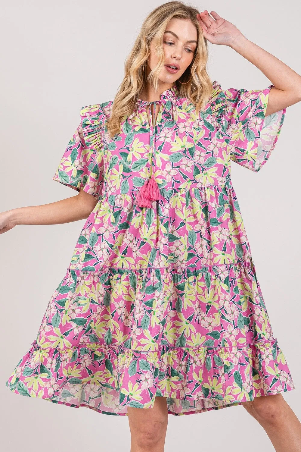 🌸 SAGE   FIG Floral Ruffle Short Sleeve Dress 🌸