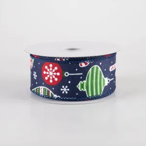 1.5" Hanging Christmas Ornaments Ribbon: Red & Green on Navy (10 Yards)