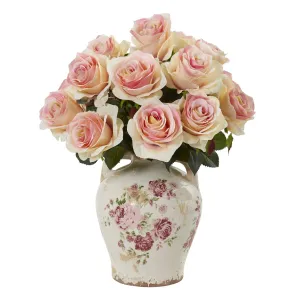 16” Rose Artificial Arrangement in Flower Print Jar