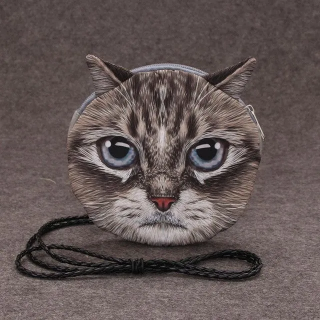 2016 Fashion Retro Cartoon 3D Printing Animal Shoulder Bags Cat Face Pouch Women Handbag for Girls Coin Purse Clutch Bag