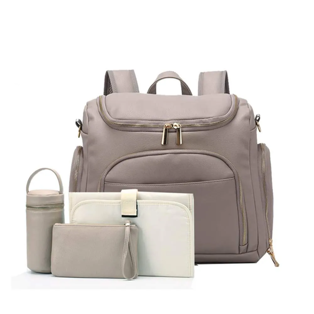 3-in-1 Brown Leather Luxury Mom Travel Baby Diaper Bag