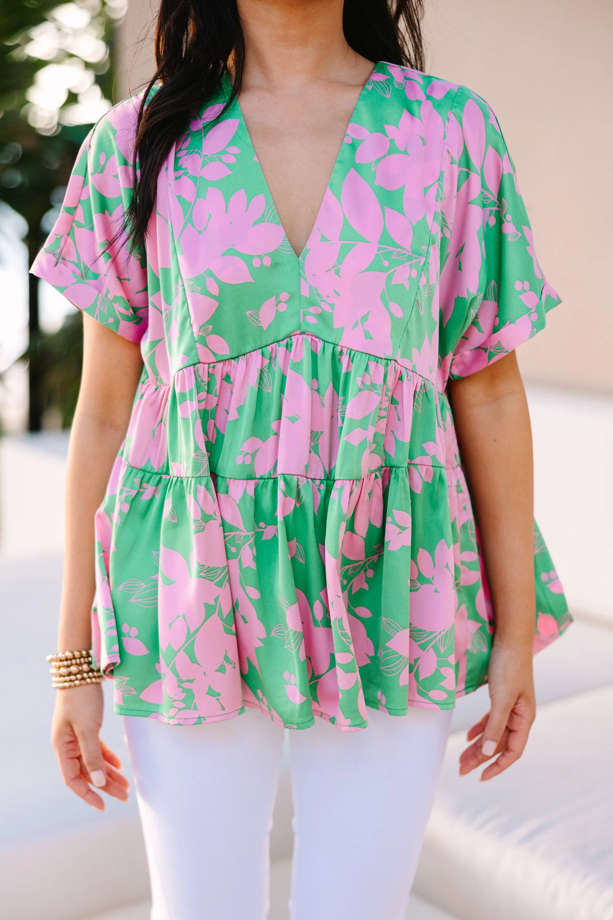 All A Dream Green Floral Blouse