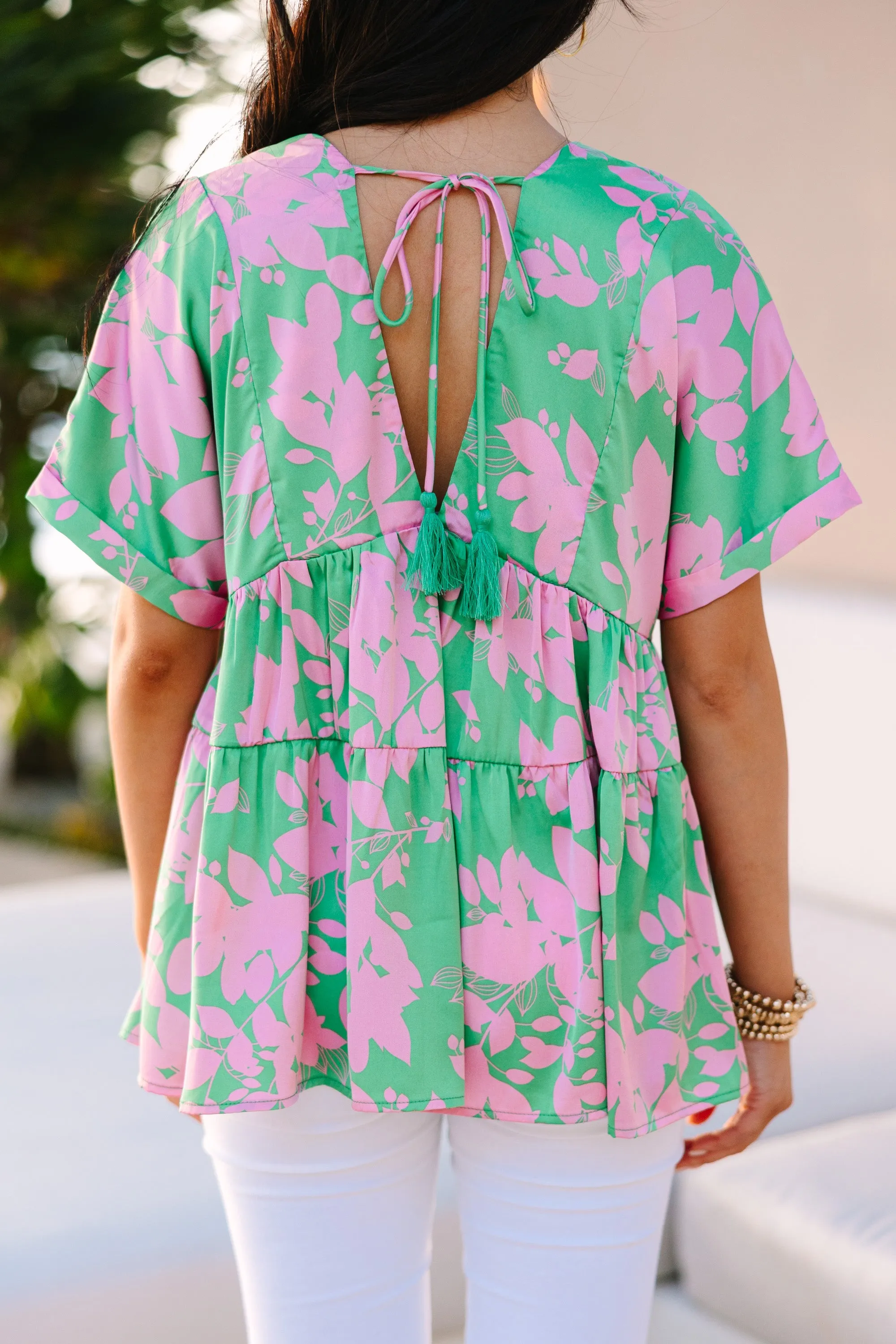 All A Dream Green Floral Blouse