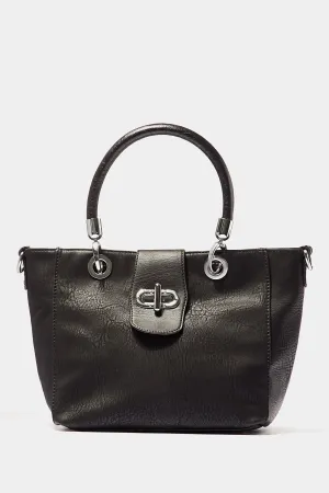 Black Large Eyelet Shopper Bag