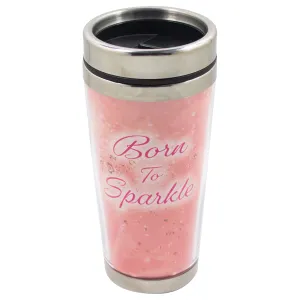 Born To Sparkle Blush Pink 16 Ounce Stainless Steel Travel Tumbler Mug with Lid