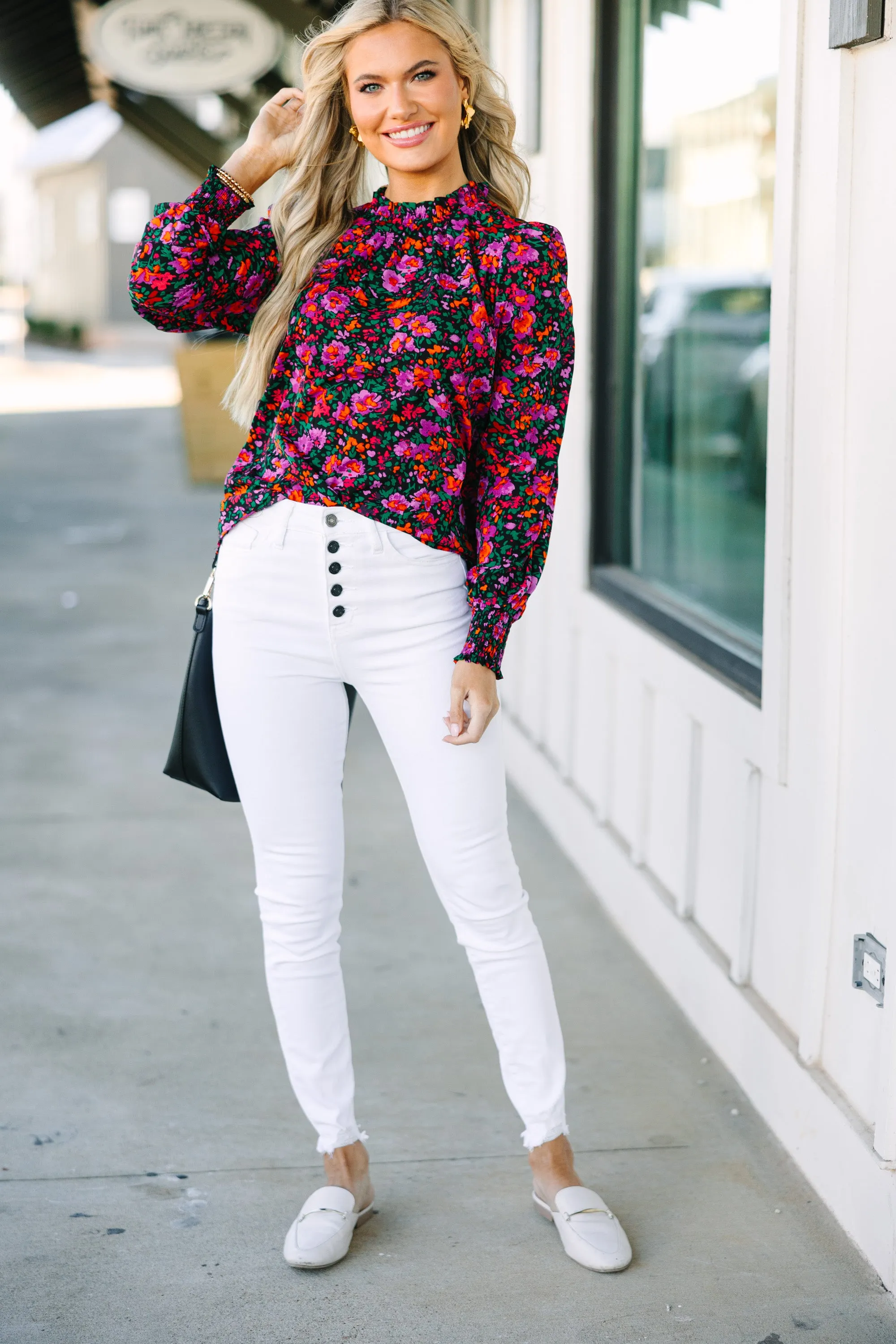 Can't Change Black Floral Blouse