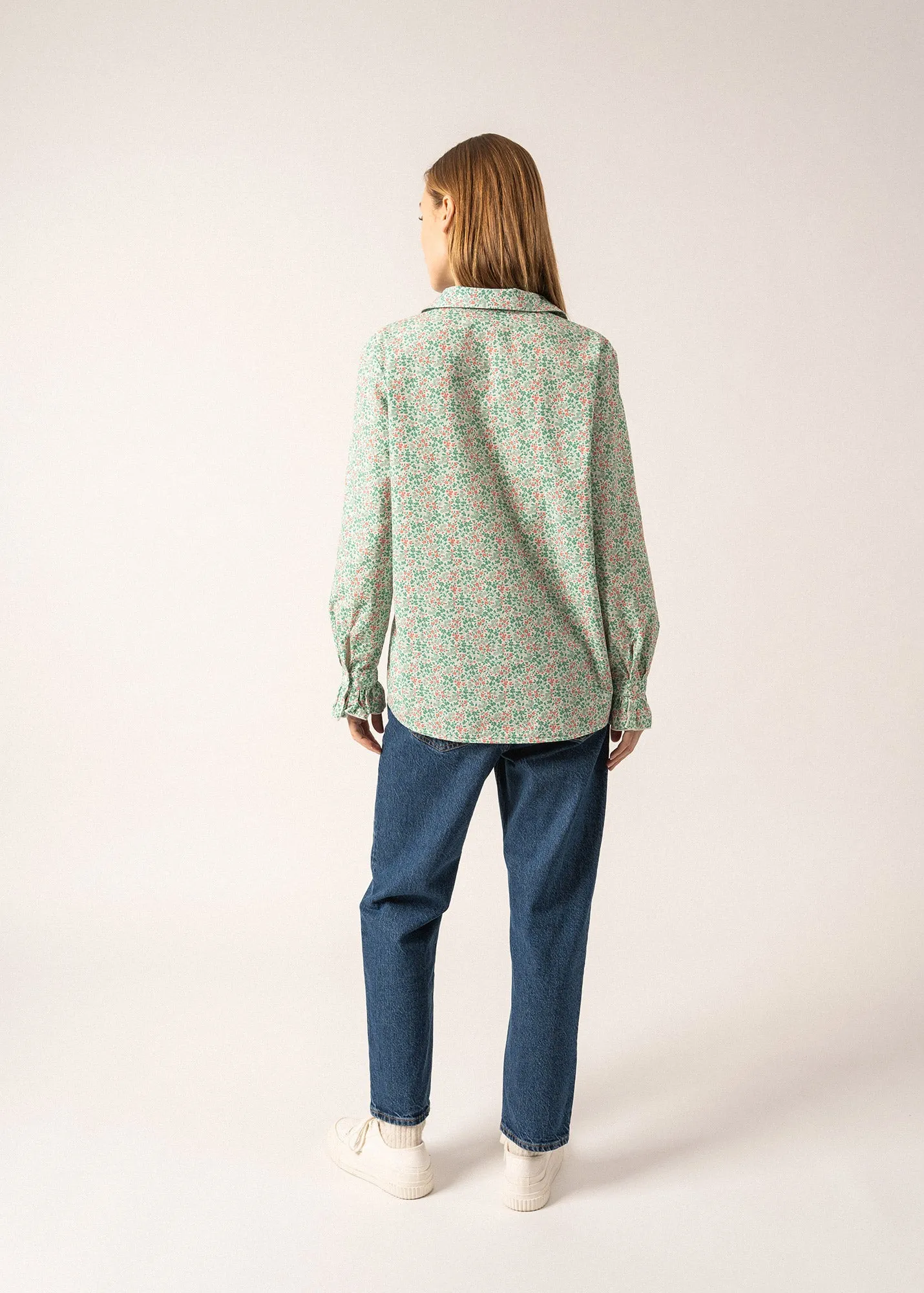 Charline Floral Shirt - in cotton, with flounced cuffs (TREFLE/DOLY)