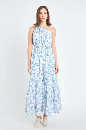 Digital Print Floral One Shoulder Maxi Dress