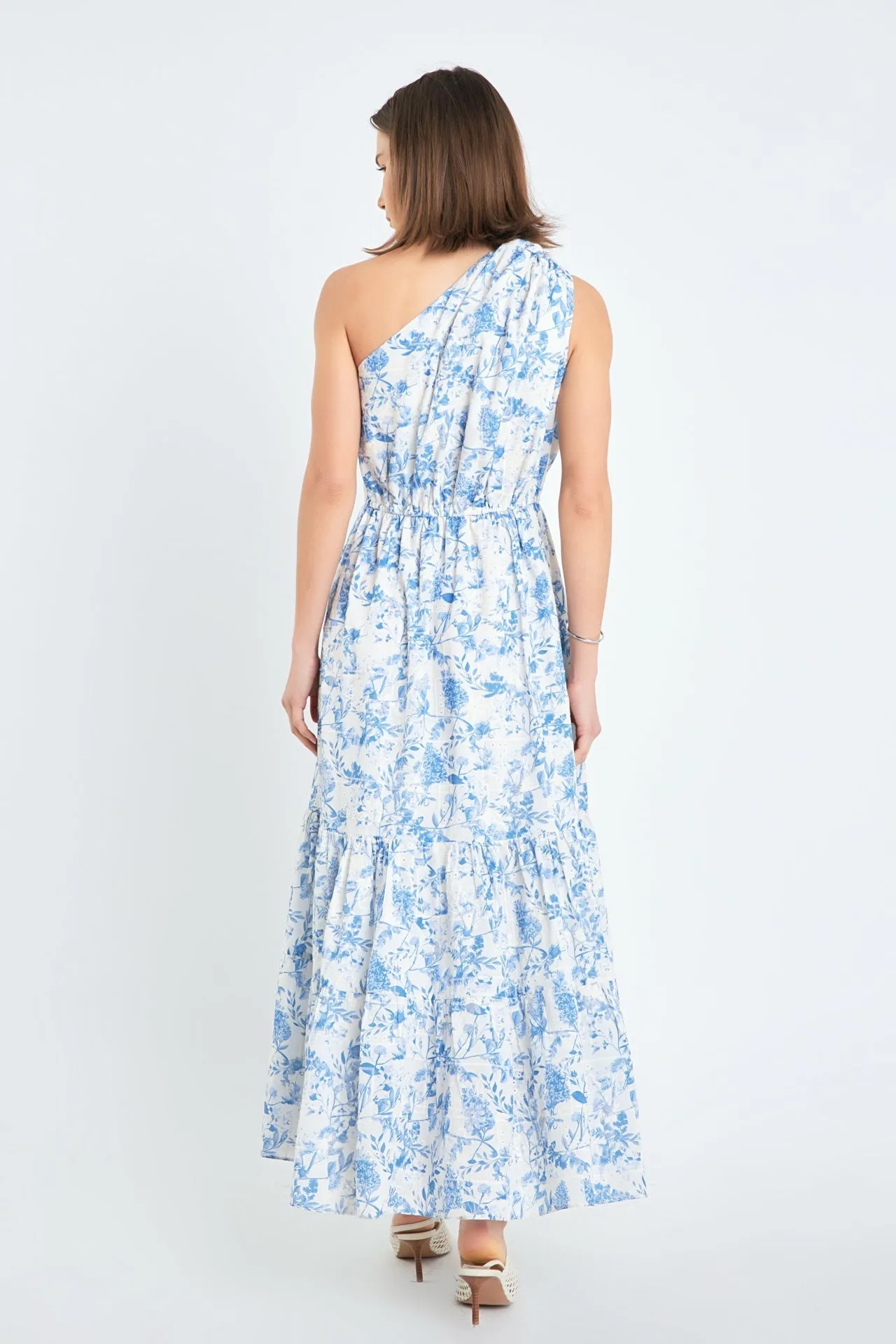 Digital Print Floral One Shoulder Maxi Dress