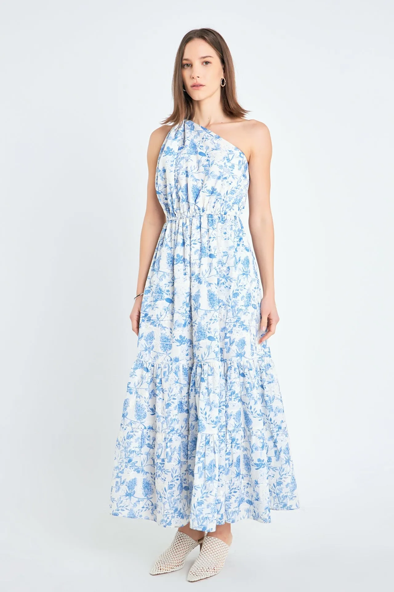 Digital Print Floral One Shoulder Maxi Dress