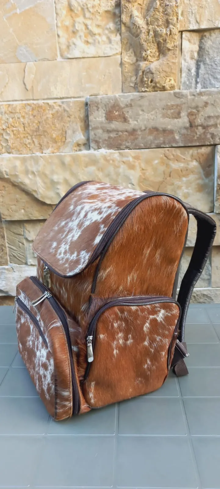 Exotic cowhide brown backpack