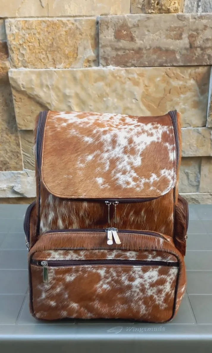 Exotic cowhide brown backpack