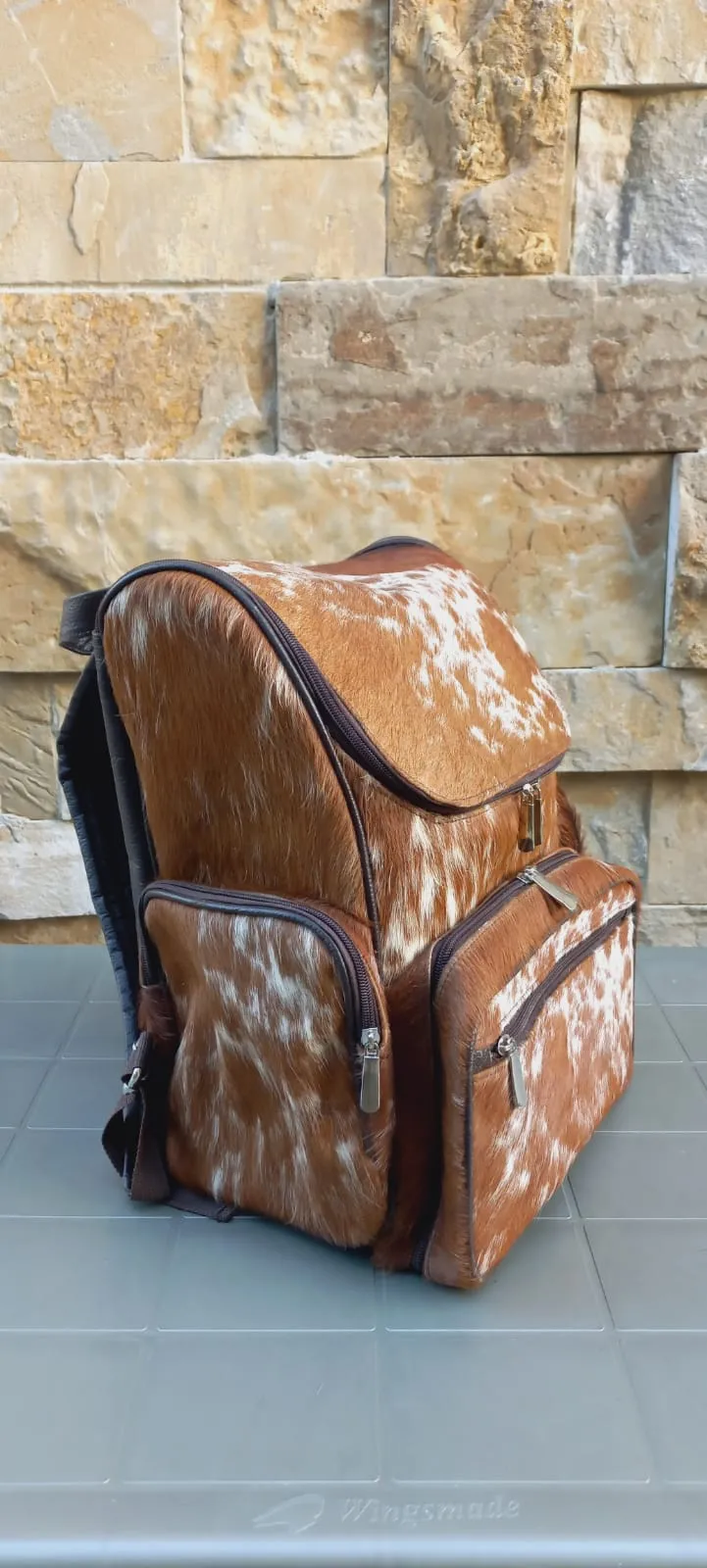 Exotic cowhide brown backpack