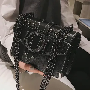 Fashion Leather Rivet Lock Square Bag