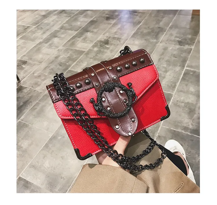 Fashion Leather Rivet Lock Square Bag