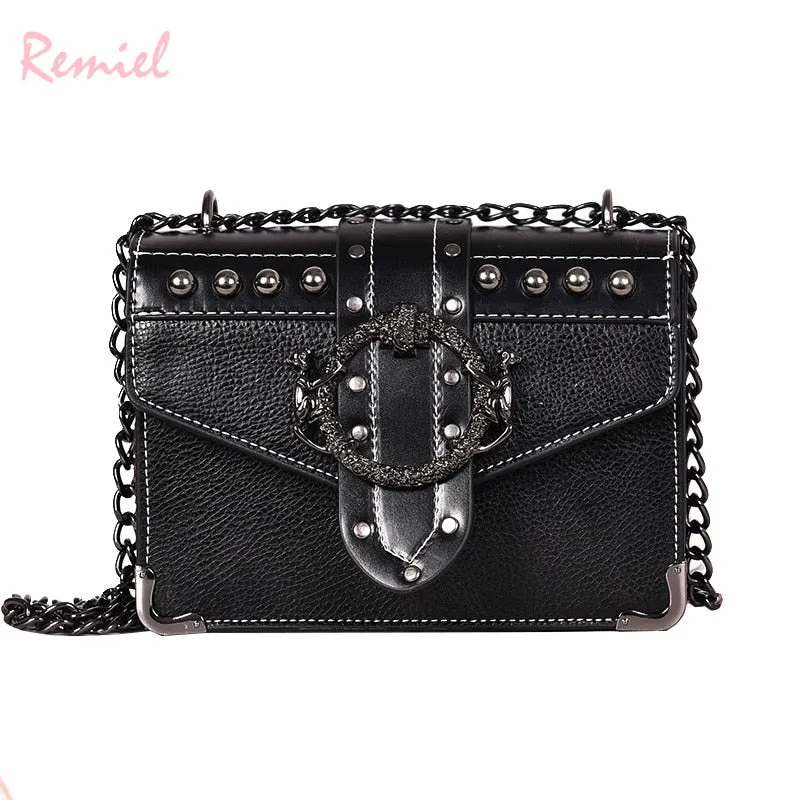 Fashion Leather Rivet Lock Square Bag