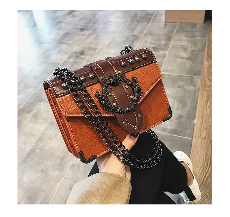 Fashion Leather Rivet Lock Square Bag