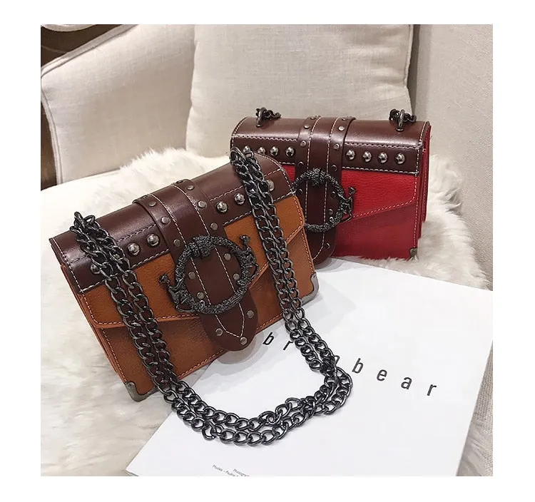 Fashion Leather Rivet Lock Square Bag