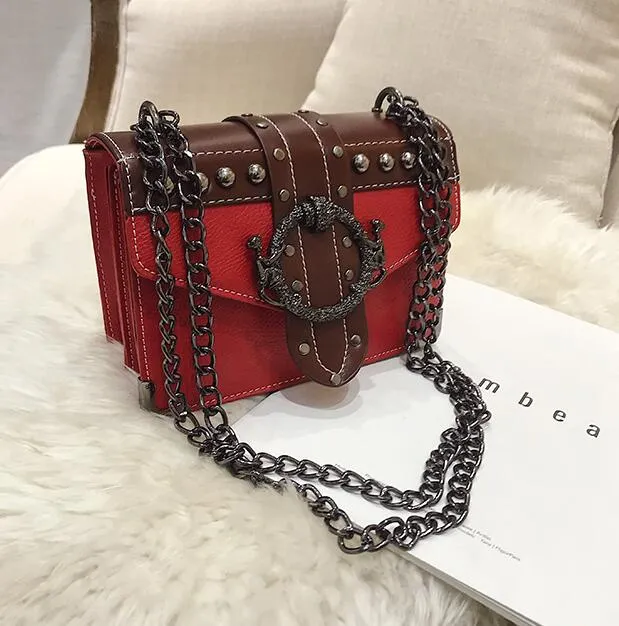 Fashion Leather Rivet Lock Square Bag