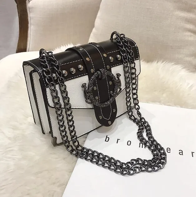 Fashion Leather Rivet Lock Square Bag