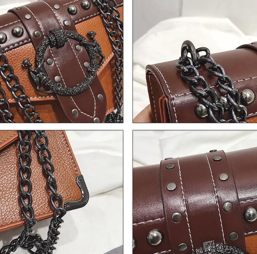 Fashion Leather Rivet Lock Square Bag