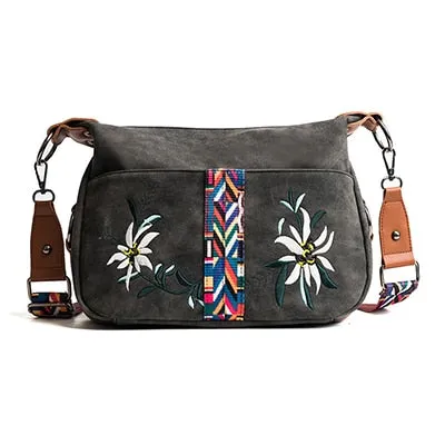 Floral Embroidery Messenger Bag