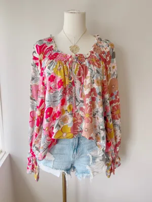 Floral Smocked L/S Blouse