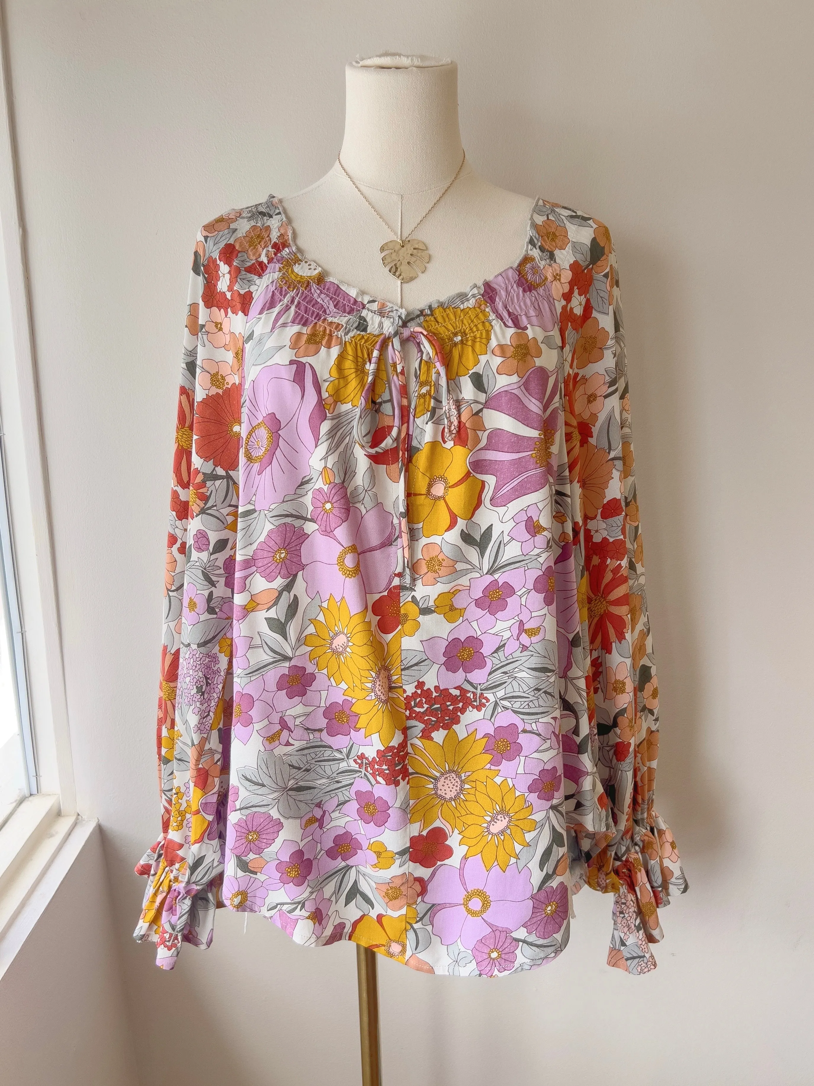 Floral Smocked L/S Blouse