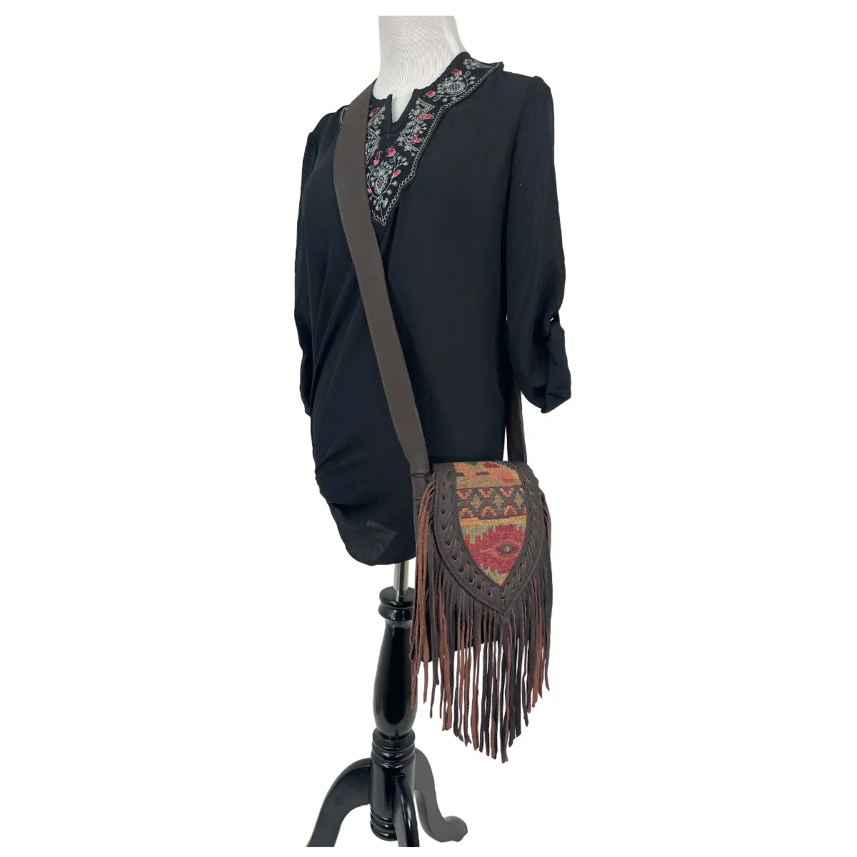 Fringed Cowgirl Flap Bag Crossbody - Woven Tapestry