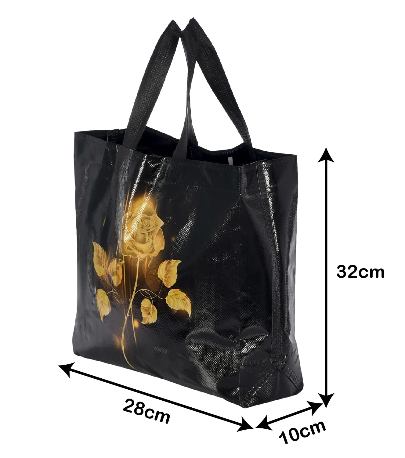 Heart Home Rose Printed Laminated Non Woven Party Favor Gift Bag, Tote Bag, Carry Bags with Handles- Pack of 9 (Black)-50HH01132