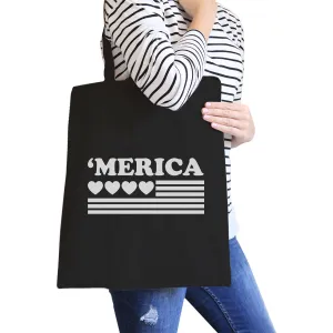 Heart 'merica Black Canvas Bag Unique Fourth of July Canvas Tote