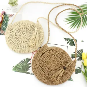 Hot Rattan Woven Round Women Straw Bag Handbag Knit Summer Beach Bag Woman Shoulder Messenger Bag Tassel Bags