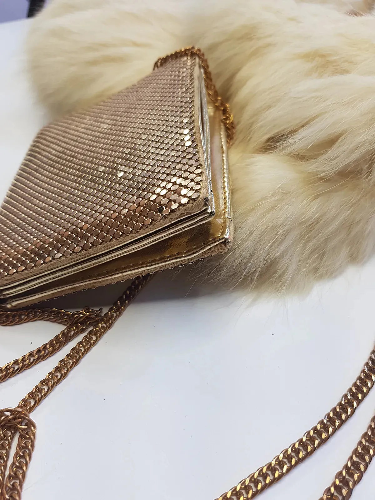 Iconic Vintage Designer Whiting & Davis Metal Mesh mini evening bag - glamorous long chain