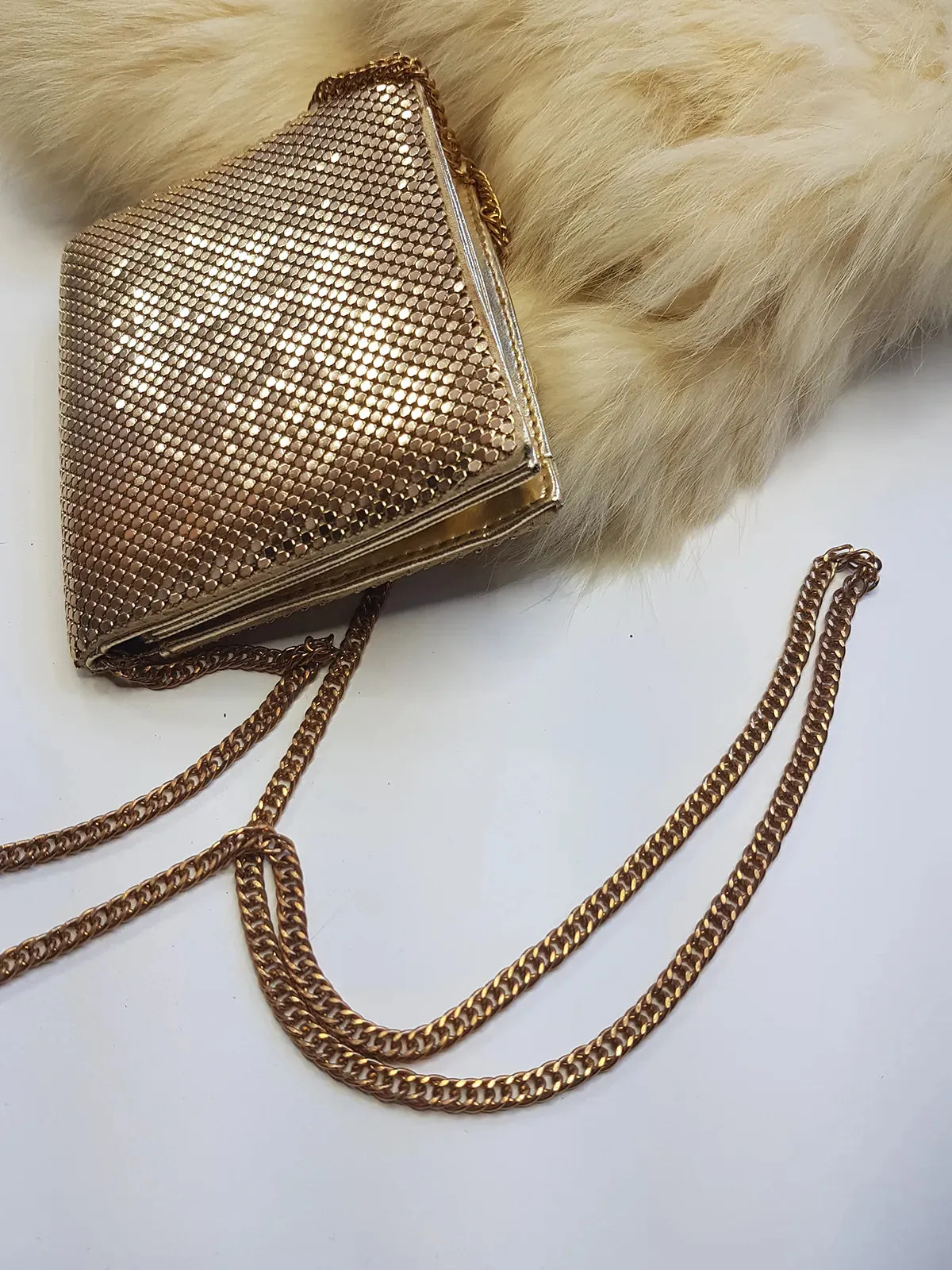 Iconic Vintage Designer Whiting & Davis Metal Mesh mini evening bag - glamorous long chain