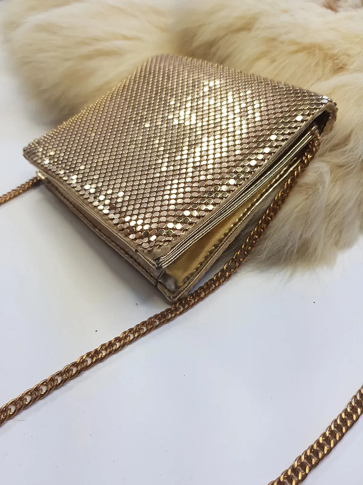 Iconic Vintage Designer Whiting & Davis Metal Mesh mini evening bag - glamorous long chain