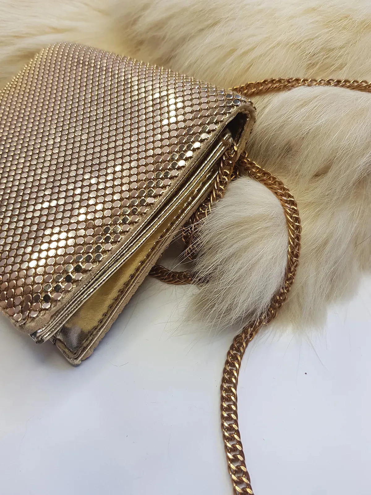 Iconic Vintage Designer Whiting & Davis Metal Mesh mini evening bag - glamorous long chain