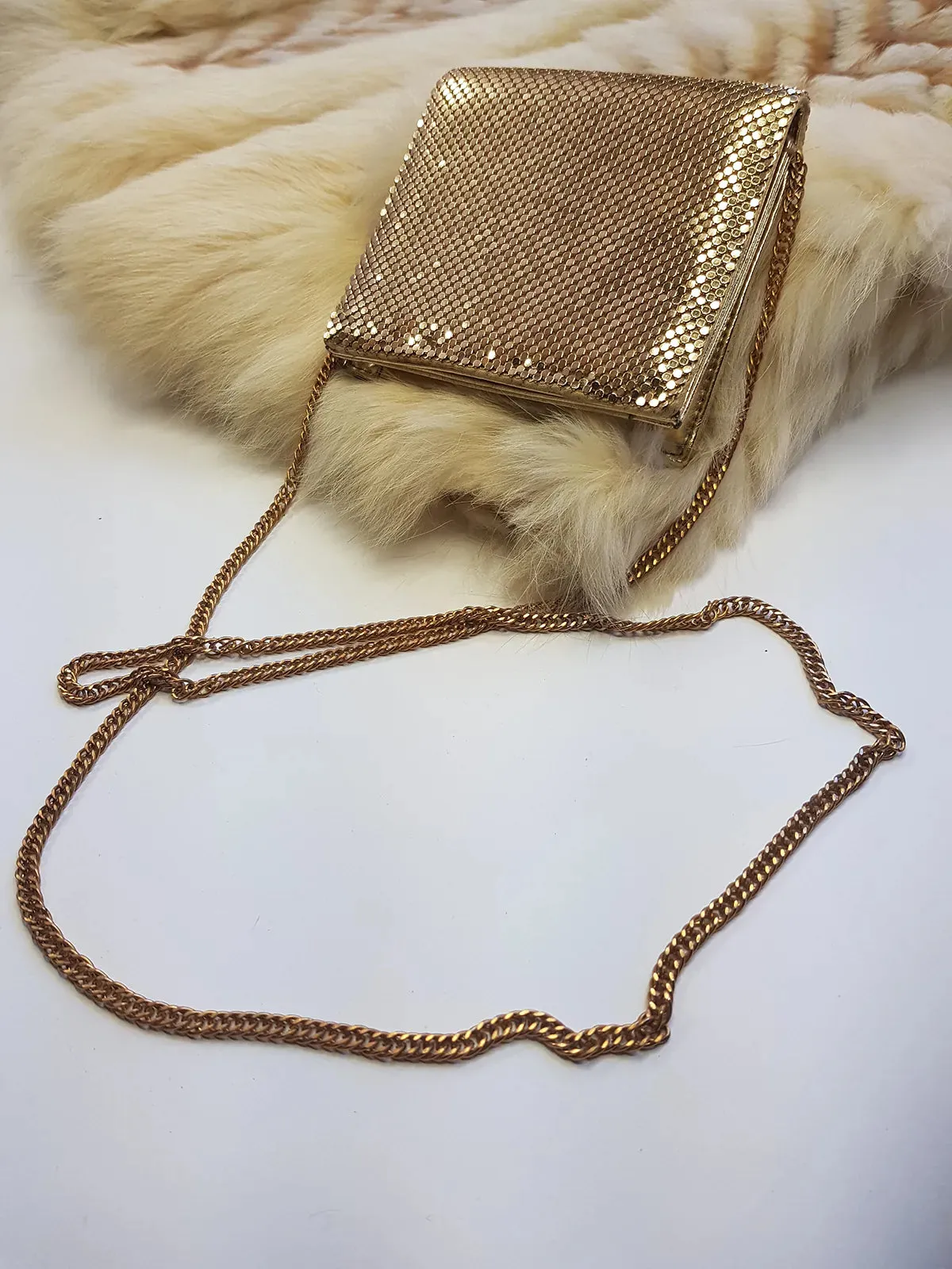 Iconic Vintage Designer Whiting & Davis Metal Mesh mini evening bag - glamorous long chain