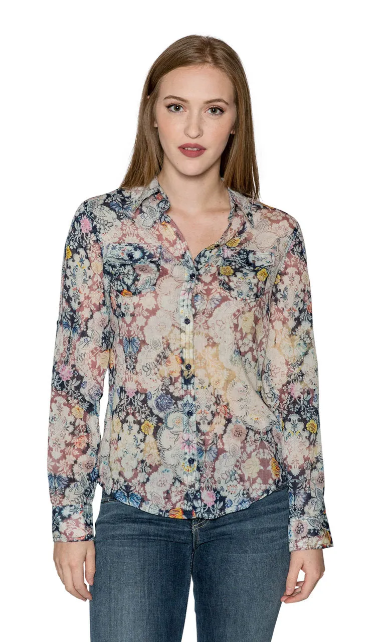 J.A.K. Button Down Navy Floral Shirt