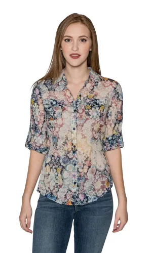 J.A.K. Button Down Navy Floral Shirt