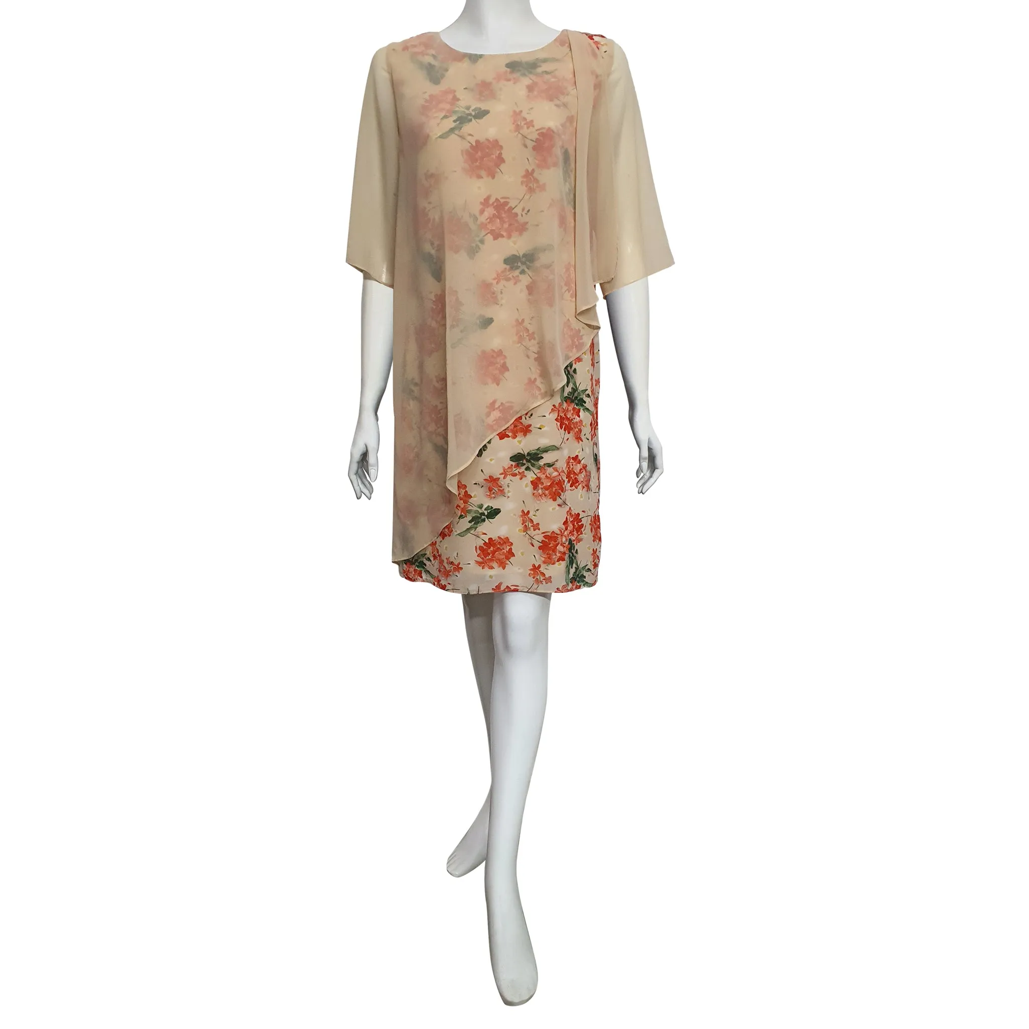 Joan Allen Floral Chiffon Overlay Dress in Orange