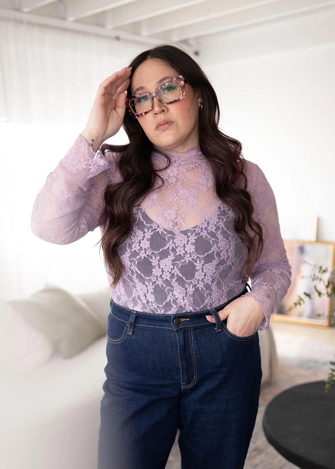 Lavender Haze Floral Mesh Top