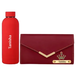 Maroon Wallet & Rubber Bottle for Her - Exclusive Gift Set