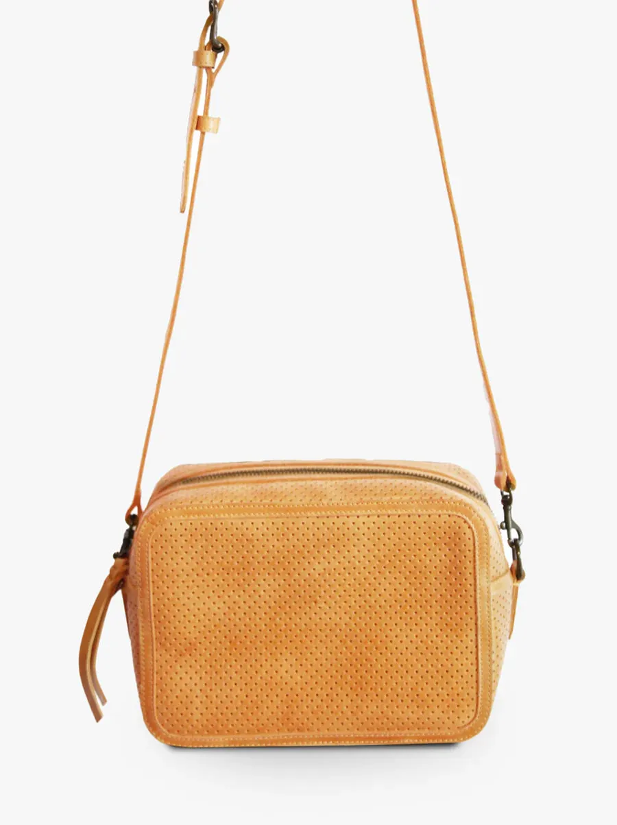 Medium Zipper Crossbody in Perforated Cognac