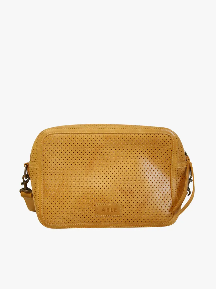 Medium Zipper Crossbody in Perforated Cognac