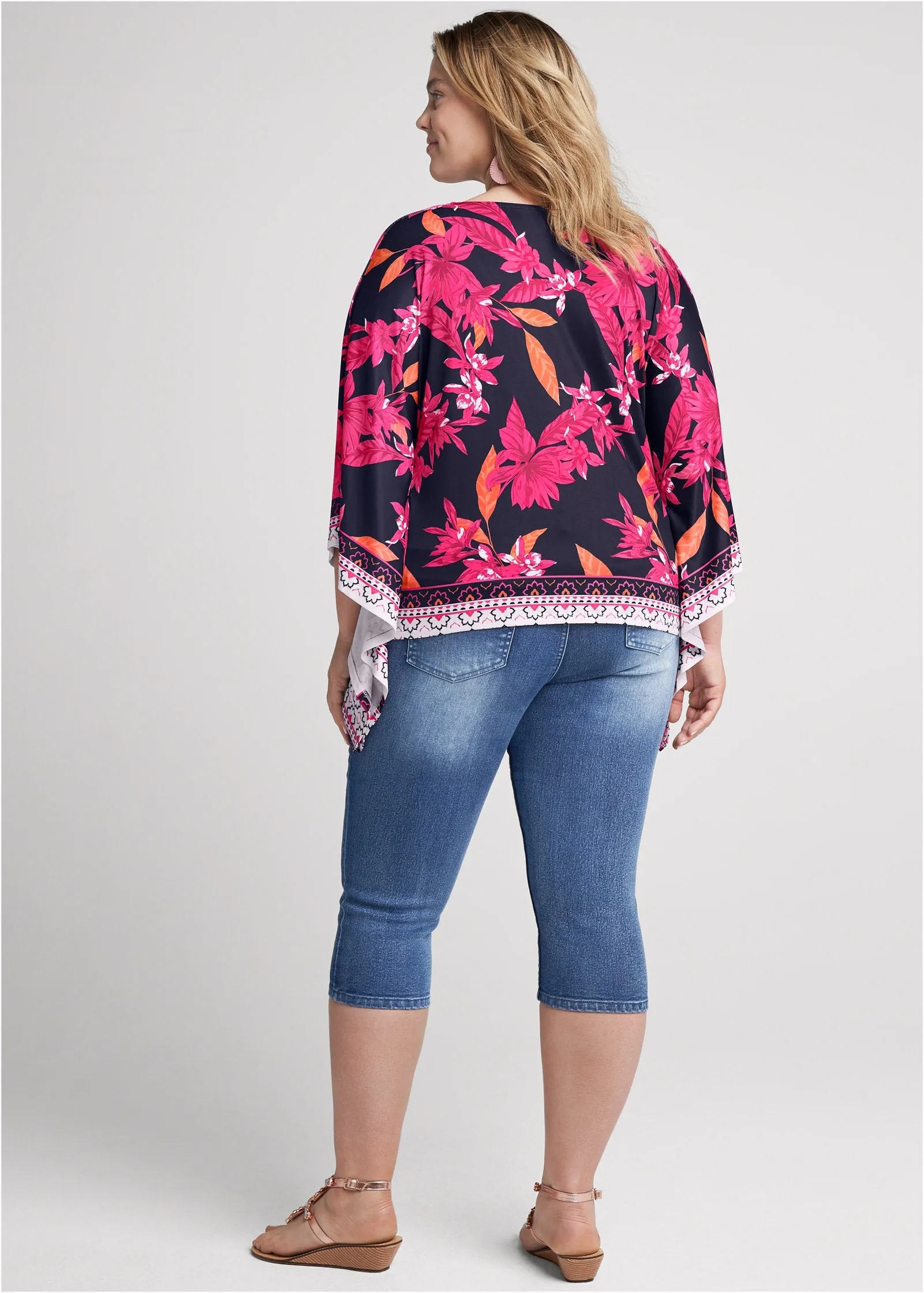 Midnight Floral Border Top - Navy Multi