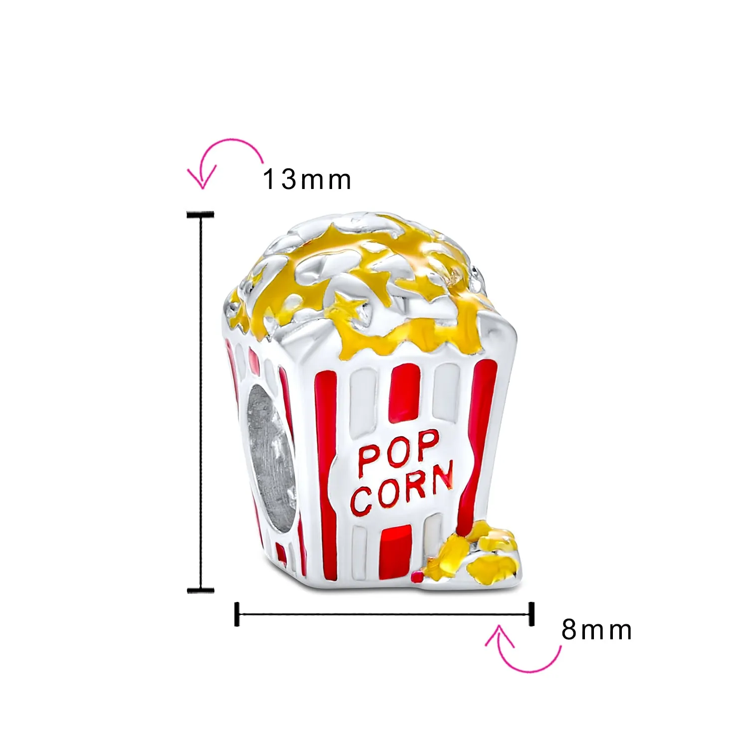 Movie Lover Popcorn Charm Bead Enamel Sterling Silver for European Bracelets