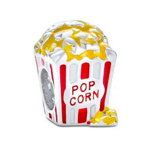 Movie Lover Popcorn Charm Bead Enamel Sterling Silver for European Bracelets