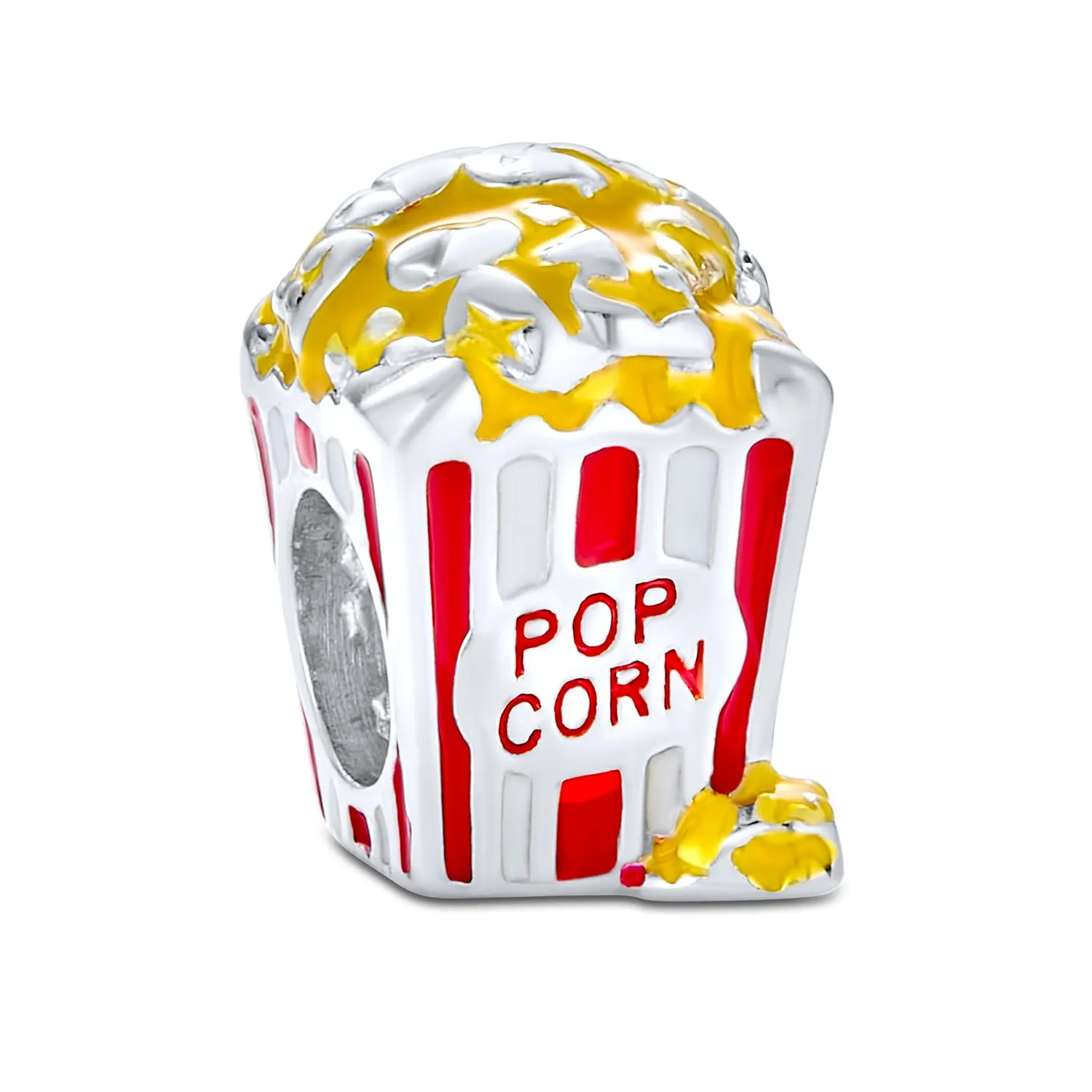 Movie Lover Popcorn Charm Bead Enamel Sterling Silver for European Bracelets